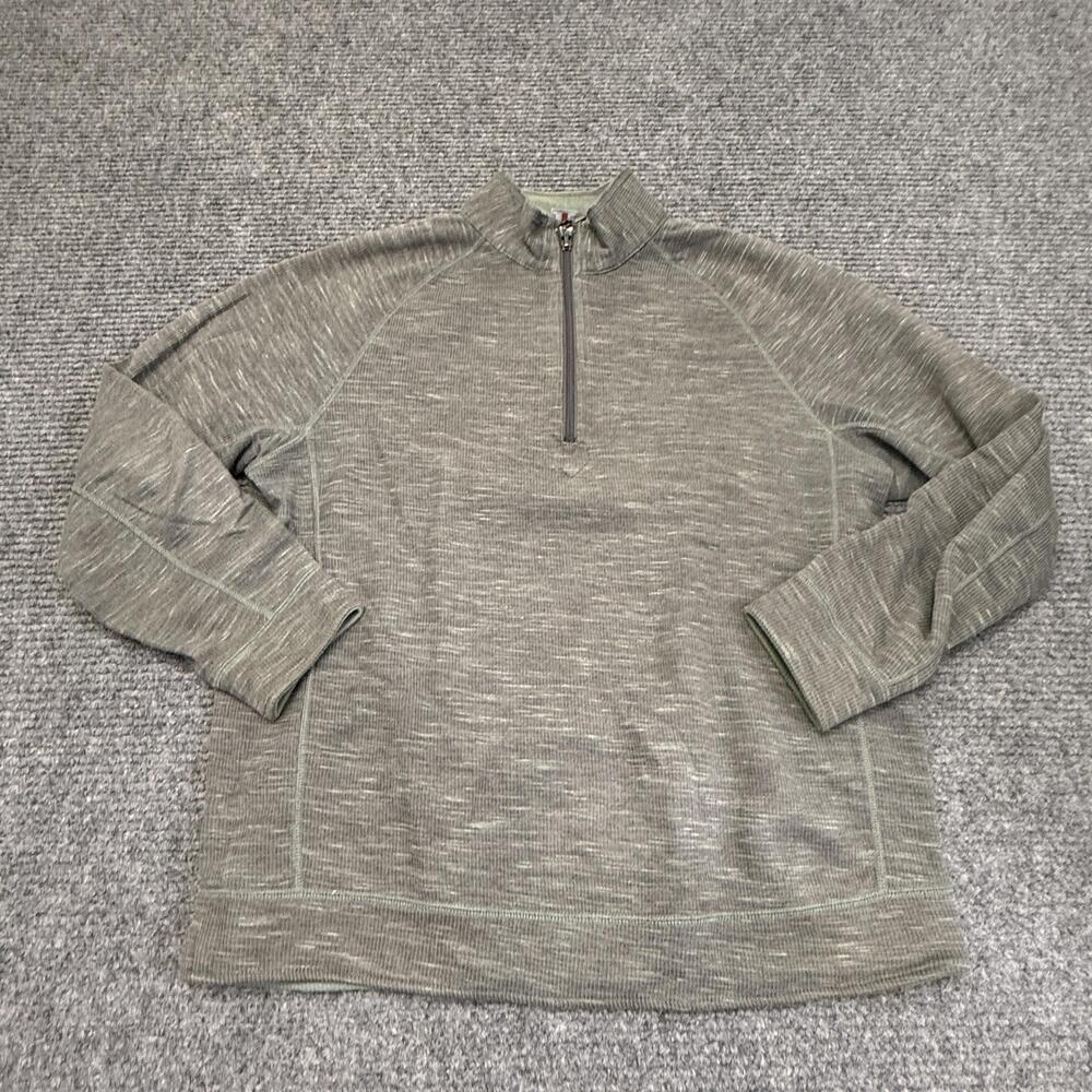 Tommy Bahama Sweatshirt Mens Medium Green Reversible 1/4 Zip Pullover Mock Neck